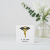 Medical Elegant Gold Caduceus Black Wings Classy Vierkante Visitekaartje (Staand voorkant)