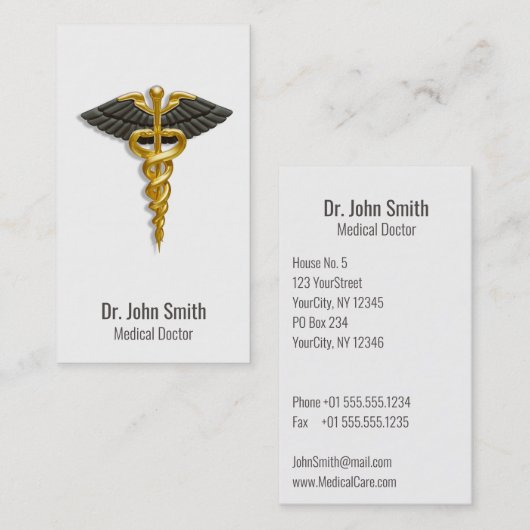 Medical Elegant Gold Caduceus Black Wings Classy Visitekaartje (Voorkant / Achterkant)