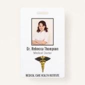 Medical Elegant Gold Caduceus Black Wings Foto ID Badge (Voorkant)
