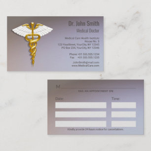 Medical Elegant Gold Caduceus White Wings Afsprakenkaartje
