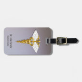 Medical Elegant Gold Caduceus White Wings Bagagelabel (Voorkant horizontaal)