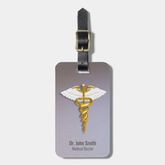 Medical Elegant Gold Caduceus White Wings Bagagelabel (Voorkant verticaal)