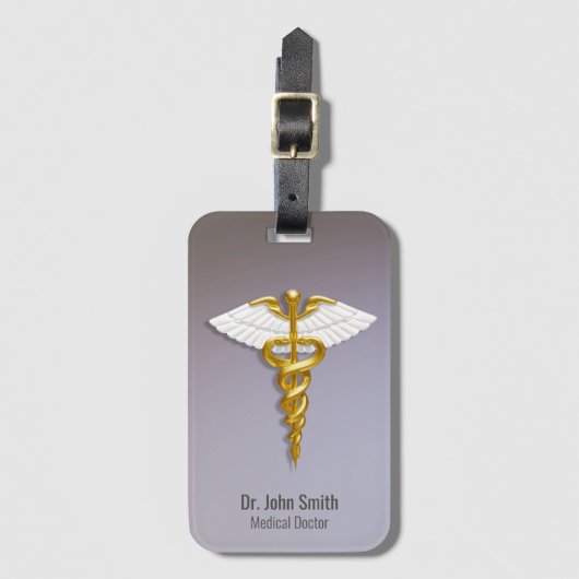 Medical Elegant Gold Caduceus White Wings Bagagelabel
