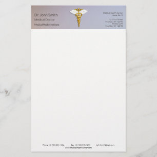 Medical Elegant Gold Caduceus White Wings Briefpapier