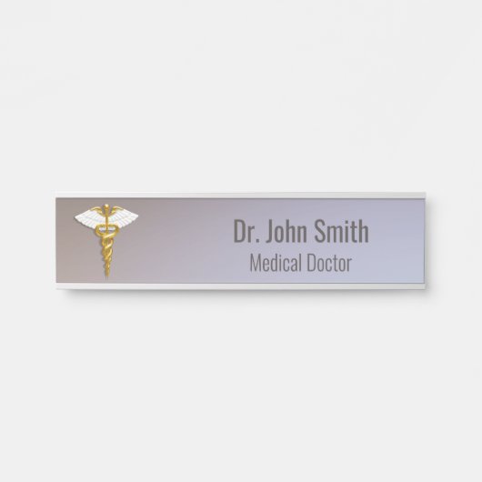 Medical Elegant Gold Caduceus White Wings Deurbordje (Voorkant)
