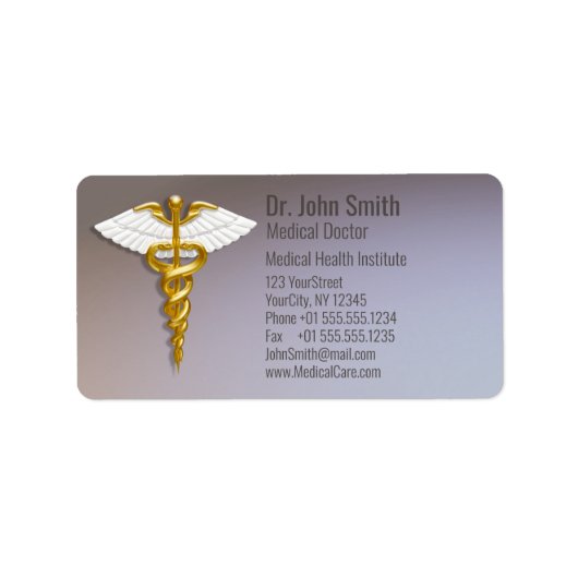 Medical Elegant Gold Caduceus White Wings Etiket (Voorkant)