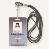 Medical Elegant Gold Caduceus White Wings Foto ID Badge (Voorkant met draagriem)