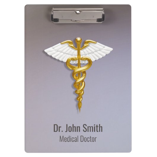 Medical Elegant Gold Caduceus White Wings Klembord (Voorkant)