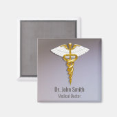 Medical Elegant Gold Caduceus White Wings Magneet (Voorkant / Achterkant)