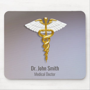 Medical Elegant Gold Caduceus White Wings Muismat