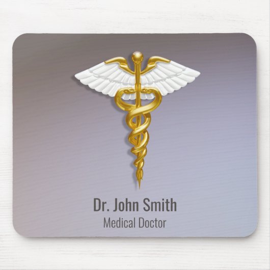 Medical Elegant Gold Caduceus White Wings Muismat (Voorkant)