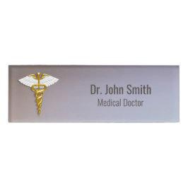 Medical Elegant Gold Caduceus White Wings Naambadge