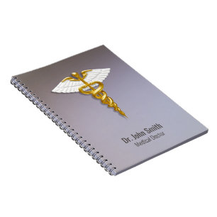 Medical Elegant Gold Caduceus White Wings Notitieboek
