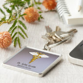 Medical Elegant Gold Caduceus White Wings Sleutelhanger (Zijkant)