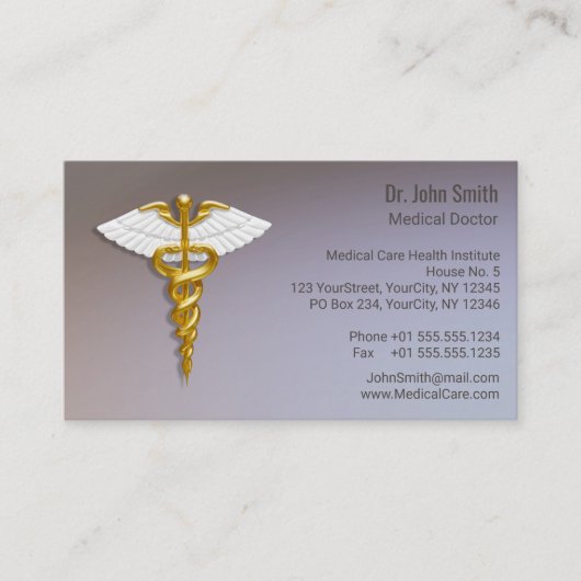 Medical Elegant Gold Caduceus White Wings Visitekaartje (Voorkant)