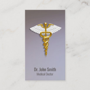 Medical Elegant Gold Caduceus White Wings Visitekaartje