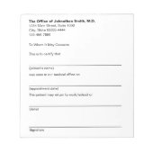 Medical Excuse Doctor Office Sick Note for Patient Notitieblok (Voorkant)