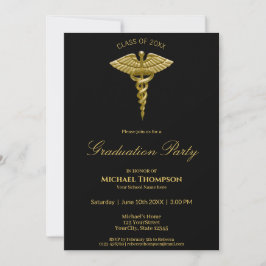Medical Gold Caduceus Black Afstuderen Uitnodiging