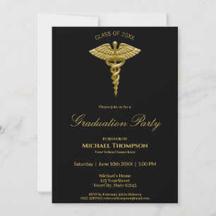 Medical Gold Caduceus Black Afstuderen Uitnodiging