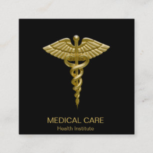 Medical Gold Caduceus Black - Square Visitekaartje