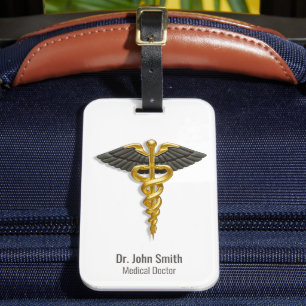 Medical Gold Caduceus Black Wings Classy Elegant Bagagelabel