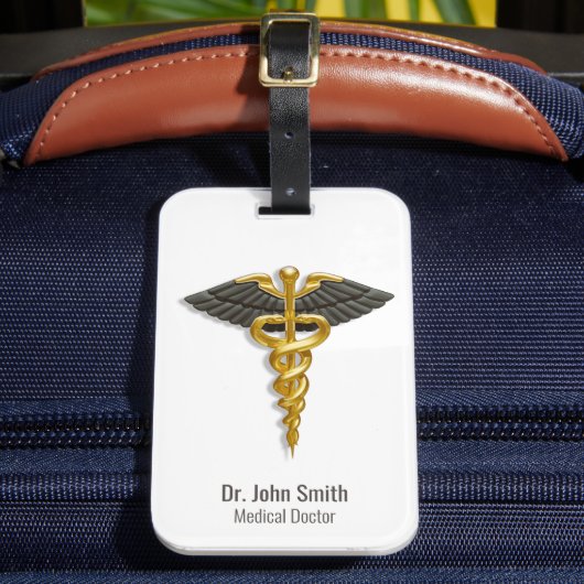 Medical Gold Caduceus Black Wings Classy Elegant Bagagelabel (Voorkant Insitu 2)