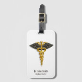 Medical Gold Caduceus Black Wings Classy Elegant Bagagelabel (Voorkant (verticaal))