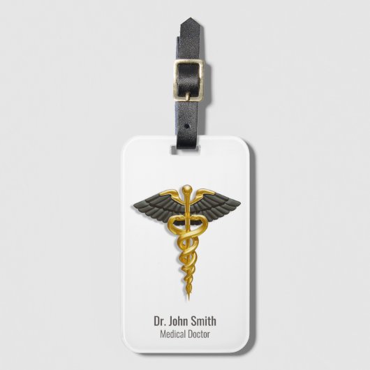 Medical Gold Caduceus Black Wings Classy Elegant Bagagelabel (Voorkant (verticaal))