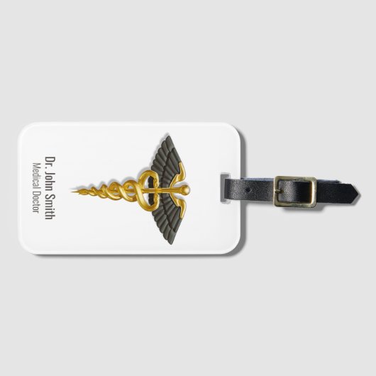 Medical Gold Caduceus Black Wings Classy Elegant Bagagelabel (Voorkant (horizontaal))