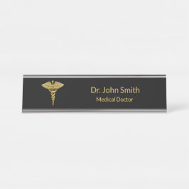Medical Gold Caduceus op Black - Desk Name Bord Bureau Naambordje