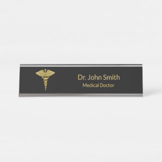 Medical Gold Caduceus op Black - Desk Name Bord Bureau Naambordje
