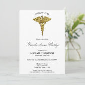 Medical Gold Caduceus White Afstuderen Uitnodiging (Staand voorkant)