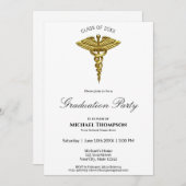 Medical Gold Caduceus White Afstuderen Uitnodiging (Voorkant / Achterkant)