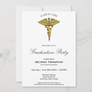Medical Gold Caduceus White Afstuderen Uitnodiging