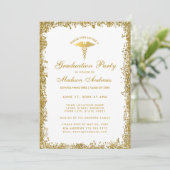 Medical Gold Glitter Gradution Party Invite Kaart (Staand voorkant)