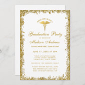 Medical Gold Glitter Gradution Party Invite Kaart (Voorkant / Achterkant)