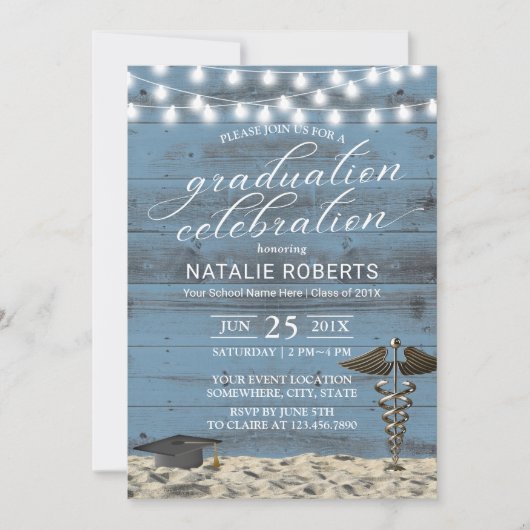 Medical Graduation Party Rustic Dusty Blue Beach Kaart (Voorkant)