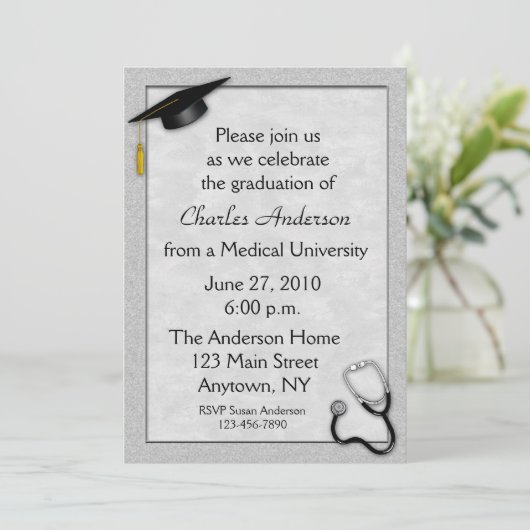 Medical Grey Afstuderen Uitnodiging (Staand voorkant)