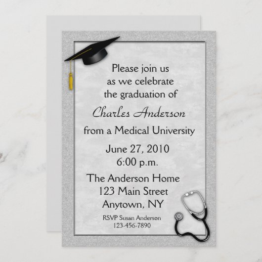 Medical Grey Afstuderen Uitnodiging (Voorkant / Achterkant)
