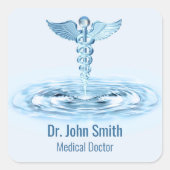 Medical Hermes Rod Caduceus Water rimpelt blauw Vierkante Sticker (Voorkant)