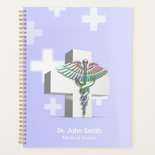 Medical Holographic 3D Caduceus White Cross Planner (Voorkant)