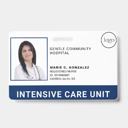 Medical Hospital Navy Blue Logo Foto ID Badge (Front)