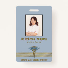 Medical Light Blue Caduceus Gold Foil Stripes ID Badge