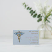 Medical Light Blue Gold Caduceus Fine Professional Afsprakenkaartje (Staand voorkant)