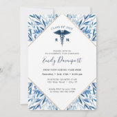 Medical Logo Blue Afstuderen Invitation Greenery Kaart (Voorkant)