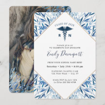 Medical Logo Blue Afstuderen Invitation Greenery