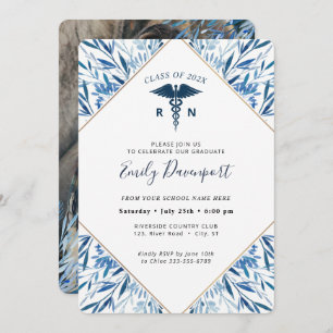 Medical Logo Blue Afstuderen Invitation Greenery Kaart