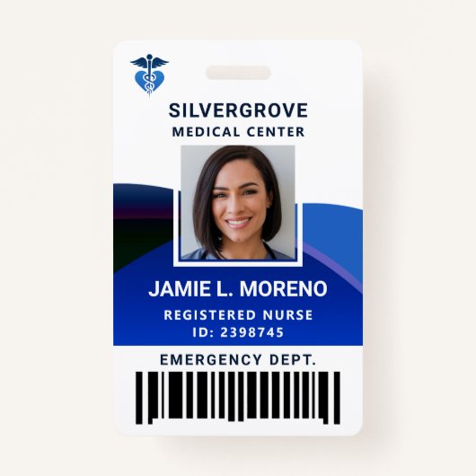 Medical Logo Clinic Hospital Blue Photo Nurse ID Badge (Voorkant)