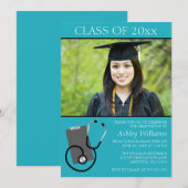 Medical Nursing School Blauwgroen Foto Afstuderen Kaart (Voorkant / Achterkant)