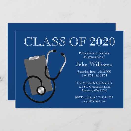 Medical Nursing School Blue Afstuderen Kaart (Voorkant / Achterkant)